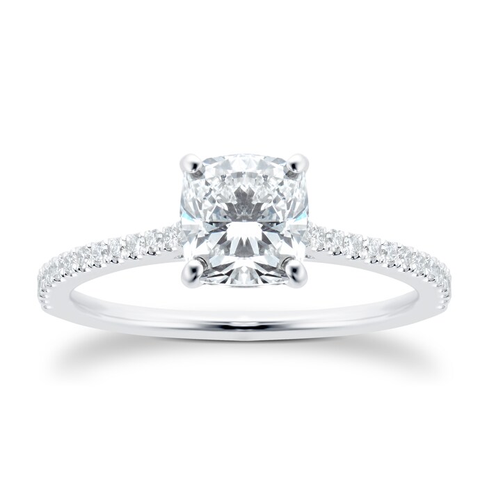 Mayors Platinum Cushion Cut Diamond Engagement Ring with Set Shoulders