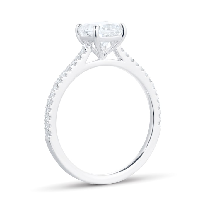 Mayors Platinum Cushion Cut Diamond Engagement Ring with Set Shoulders