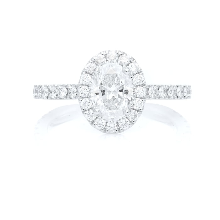 Mayors Platinum Oval Halo Diamond Engagement Ring with Set Shoulders