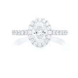 Mayors Platinum Oval Halo Diamond Engagement Ring with Set Shoulders
