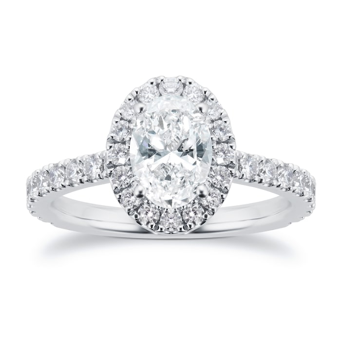 Mayors Platinum Oval Halo Diamond with Set Shoulders Engagement Ring