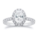 Mayors Platinum Oval Halo Diamond with Set Shoulders Engagement Ring