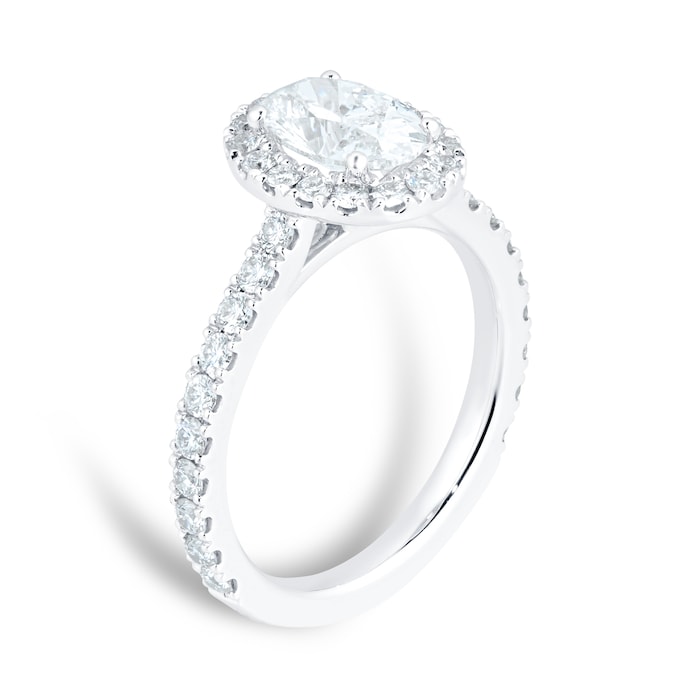 Mayors Platinum Oval Halo Diamond with Set Shoulders Engagement Ring