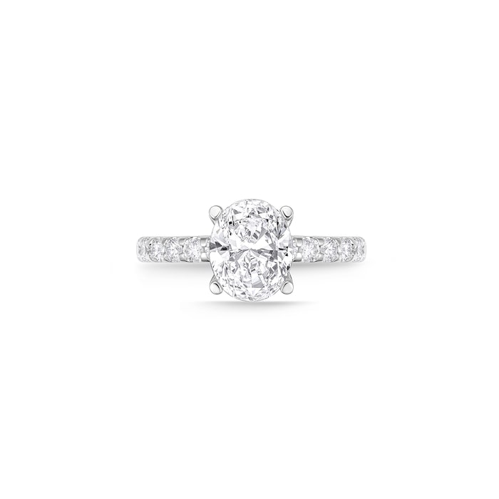 Mayors Platinum Oval Diamond Solitaire with Diamond Set Shoulders Engagement Ring