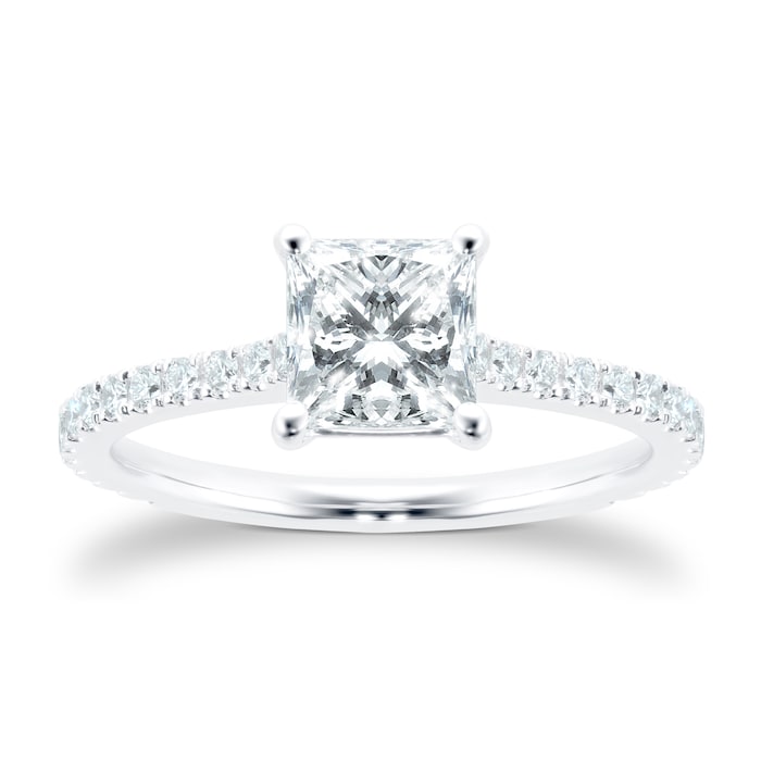 Mayors Platinum Princess Cut Diamond Engagement Ring with Set Shoulders