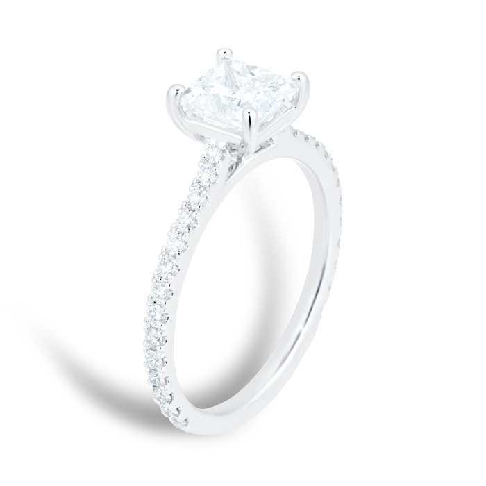Mayors Platinum Princess Cut Diamond Engagement Ring with Set Shoulders