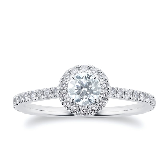 Mayors Platinum Round Halo Diamond Engagement Ring with Set Shoulders