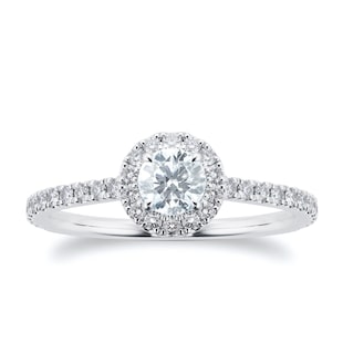 Mayors Platinum Round Halo Diamond Engagement Ring with Set Shoulders