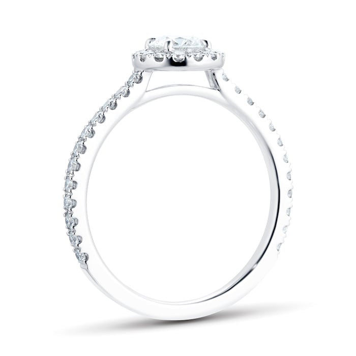 Mayors Platinum Round Halo Diamond Engagement Ring with Set Shoulders