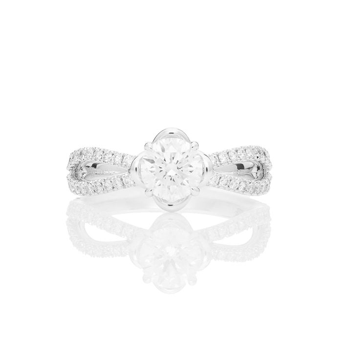 Mayors Platinum Round Diamond Split Shoulder Engagement Ring