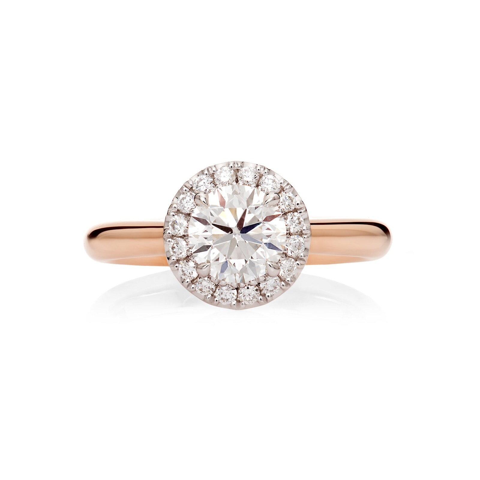 Mayors 18k Rose Gold Halo Diamond Engagement Ring