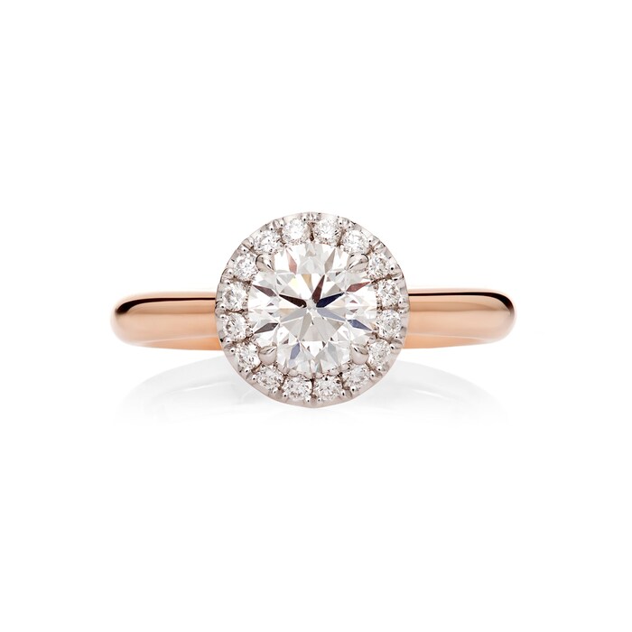 Mayors 18ct Rose Gold Round Halo Diamond Engagement Ring