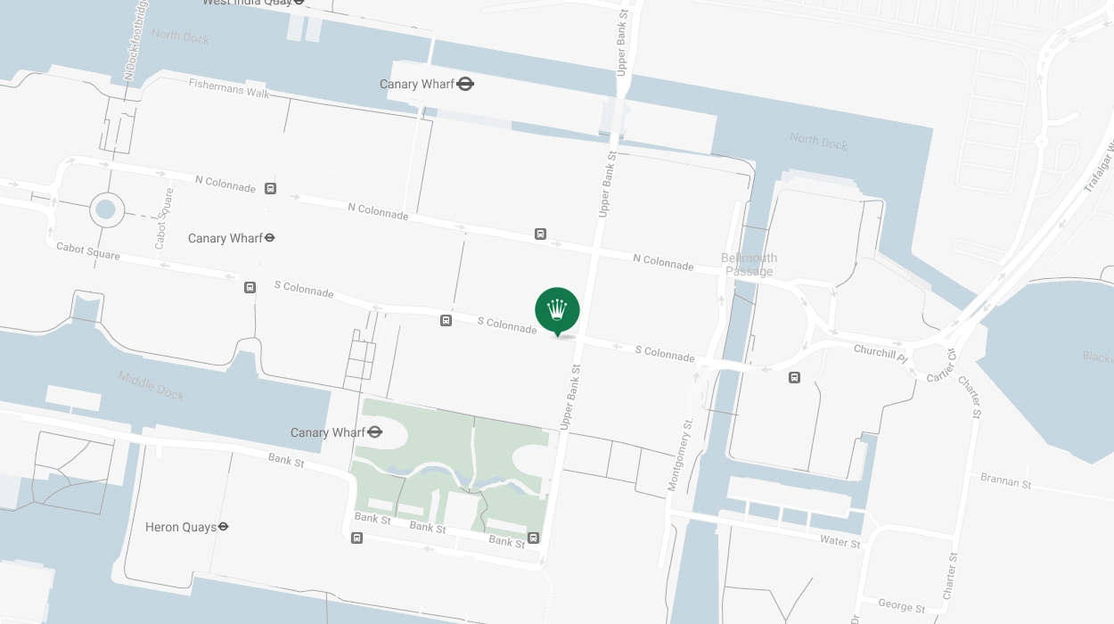 Map Showing Offical Rolex Retailer - Canary Wharf